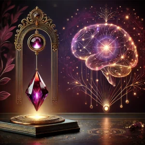 Image of a crystal pendulum swinging over a soft glowing background, symbolising divination, intuition, and personal growth, with text overlay: 'Online Pendulum Workshop - 8th February, 2–4 PM UK Time.